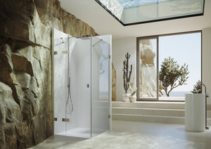 SolvaPro frameless Swing door with fixed segment and side panel 7R09