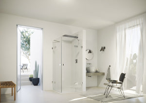 SolvaPro frameless Swing door, corner  entry, with fixed  segments 7R11