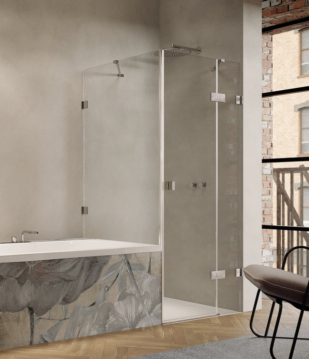 Solva frameless Swing door with fixed segment and side panel, short S112